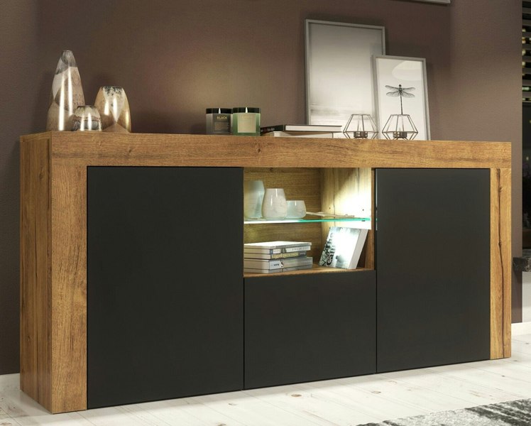 Mex Furniture Modern 145cm TV Unit, Cabinet Stand & Sideboard with Matt Doors & Free LED