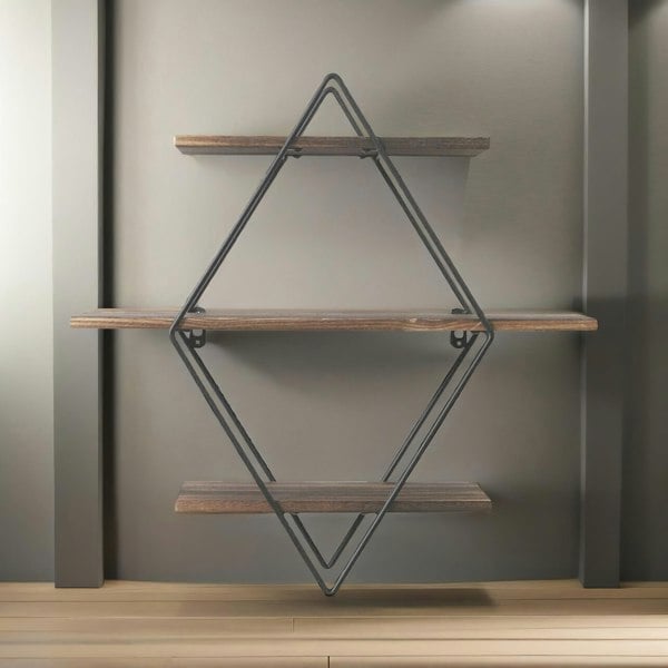 Rafaelo Mobilia Industrial 3 Tier Wooden Diamond Shape Floating Shelf