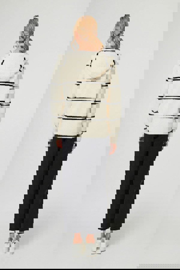 White | Stripe Print Textured Hooded Jacket
