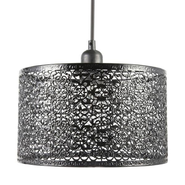 Ornate Moroccan Style Decorated Black Gloss Metal Pendant Lamp Shade Image 4