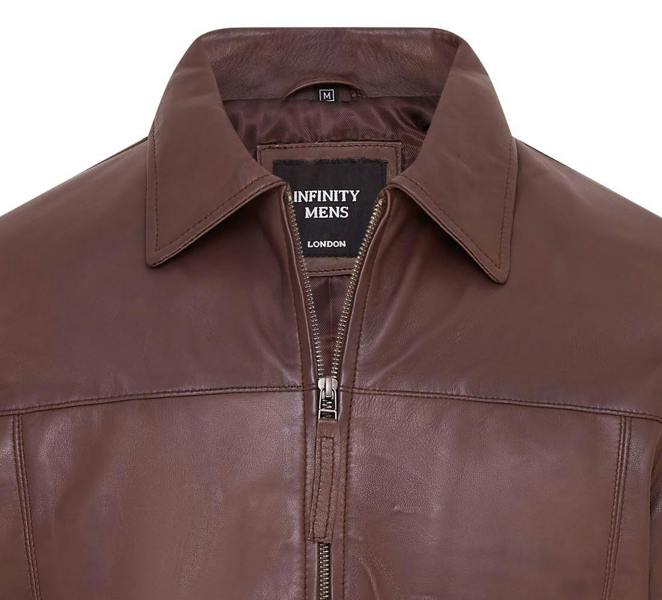 Infinity Leather Mens Retro Classic Leather Harrington Biker Jacket - Drammen