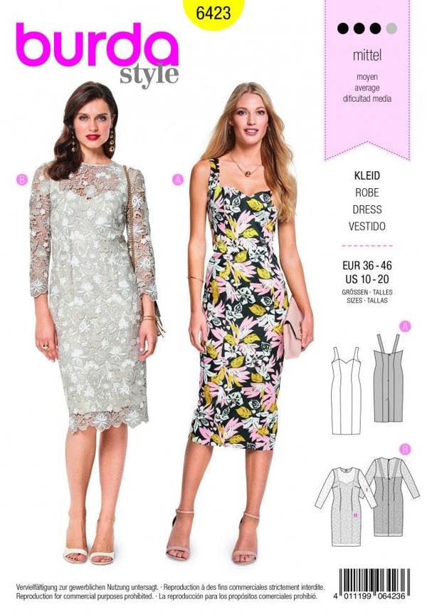 Burda Sewing Pattern 6423 Dresses For Women, 10 to 20 - Intermediate
