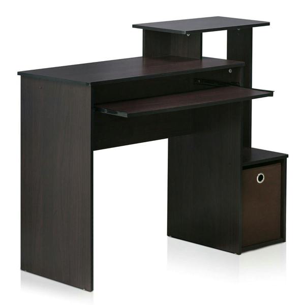 WALPLUS Econ Multipurpose Home Office Computer Writing Desk w/Bin, Dark Walnut | Modern Desk Designed for Contemporary Interiors | 12095DWN