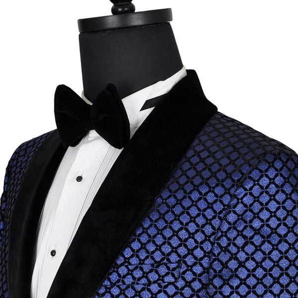 Washington Jacquard Velvet Shawl Lapel Blazer - Blue