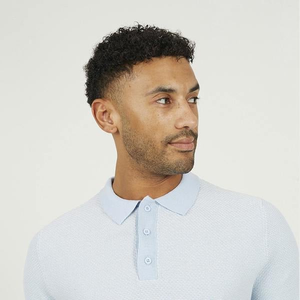 Brave Soul Light Blue Jacquard Polo Shirt - Light Blue Image 4