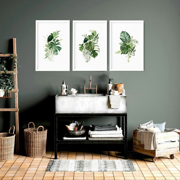 Art for bathroom walls uk | set of 3 Tropical wall prints