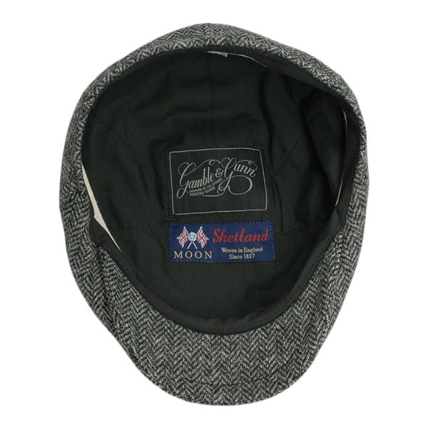 Gamble & Gunn 'Goodwood' Moon Tweed Grey Herringbone Flat Cap