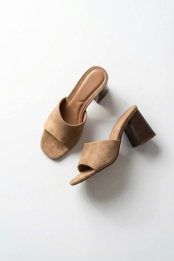 Rosa Womens Square Toe Block Heel Mules - Taupe_wb