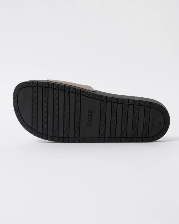 sole of BOSS Orange Aryeh Mens Italian-Made Slides With Large Logo Detail in Open Brown 248