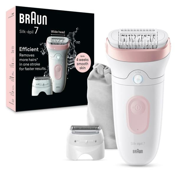 Braun Silk-épil 7,  Epilator For Easy Hair Removal, Lasting Smooth Skin, 7-030, White/Flamingo