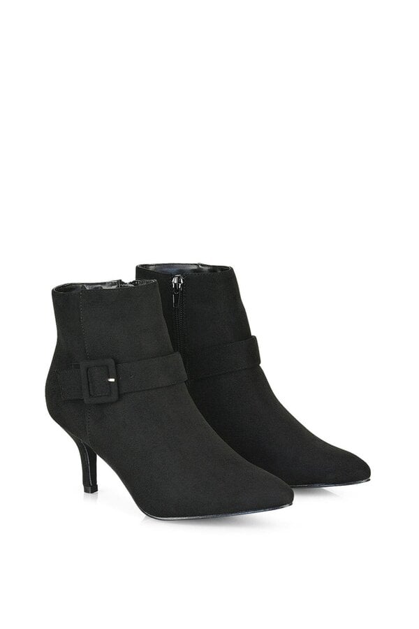 XY LONDON Buckle Detail Pointed Toe Low Stiletto Heel Ankle Boots