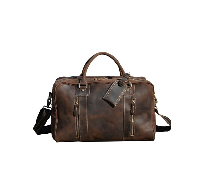 Touribag Genuine Leather Over Night Bag - Dark Brown