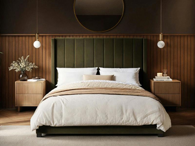 Flair Tiggy Ottoman Bed with Winged Headboard Khaki Velvet