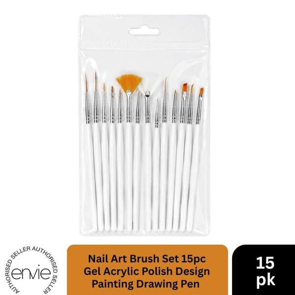 Aquarius Nail Art Brush Set 15pc Gel Acrylic Polish Design Painting Drawing Pen Pack