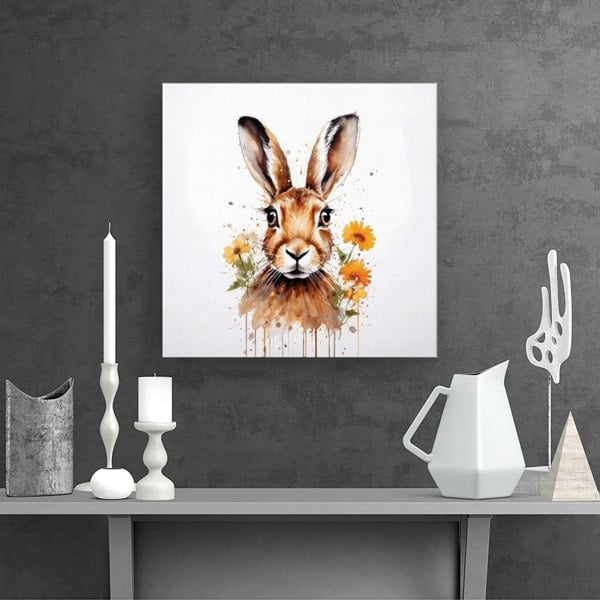 Warren Reed Watercolour Hare and Daisies Canvas