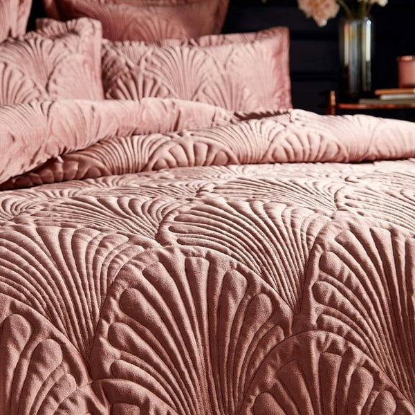 Paoletti Palmeria Velvet Quilted Duvet Cover Set - Blush