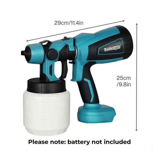 Traderight Cordless Paint Sprayer 18V Electric Spray Gun 1000ml HVLP 6 Nozzles