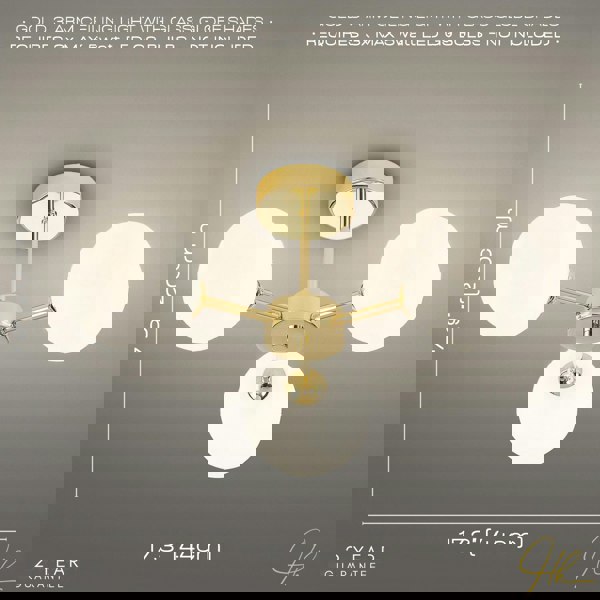 Contemporary Chic Polished Gold Ceiling Light with Opal White Globe Glass Shades Image 6