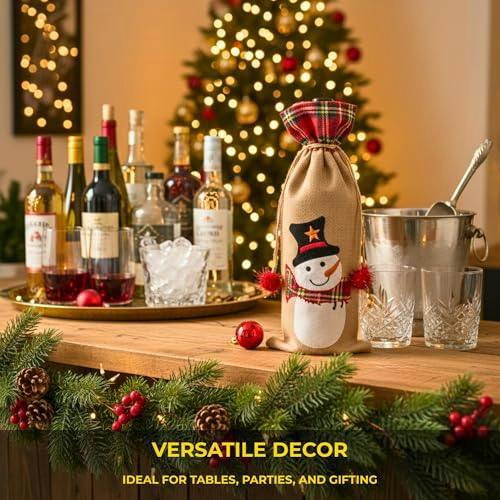 15 x 35 cm Christmas Wine Bottle Cover Bag with Drawstring Santa Design for Festive Table Decoration image 6