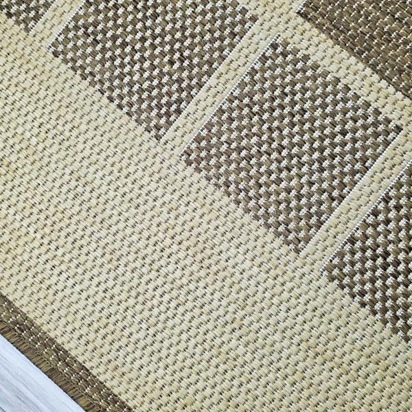 Viva Rugs Non-Slip Beige Brown Rug Geometric Border Design Flat Weave Kitchen Dining Room Living Room Area Mat