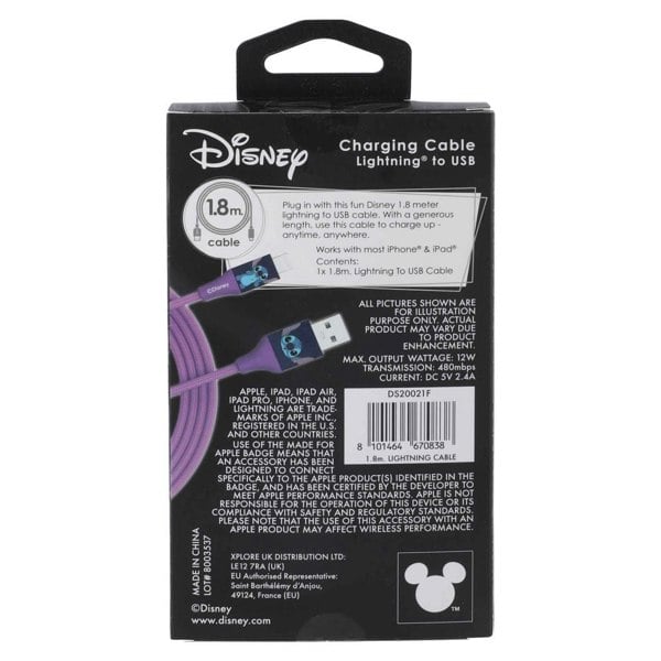 Quest | Stitch 6ft USB-A To Lightning Braided Charging Cable Blue Face