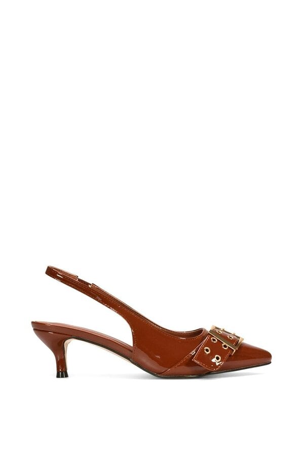 XY LONDON Pointed Toe Kitten Heels With Buckle - Brown