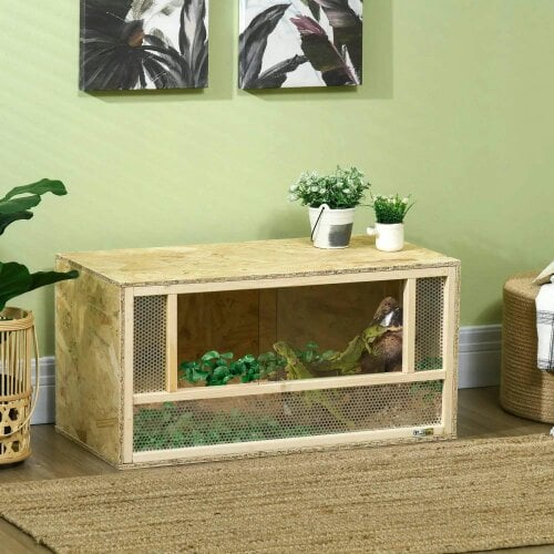 Bobobiy Reptile Terrarium Vivarium Habitat w/ Transparent Sliding Doors, Mesh, for Lizards, Horned Frogs, Snakes & Chameleons, 80 x 40 x 40 cm