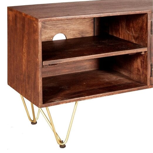 Wyld Haus Bandung Dark Mango Wood and Gold TV Media Unit 2 Shelves 2 Doors