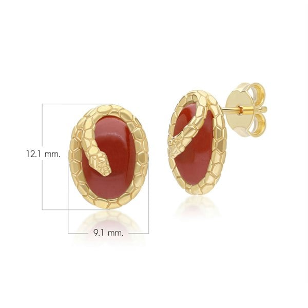 Gemondo ECFEW™ Red Jasper Winding Snake Stud Earrings In Gold Plated Sterling Silver