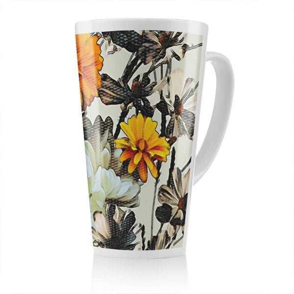 Benjamin Tate Design Orange Flower Print Latte Mug