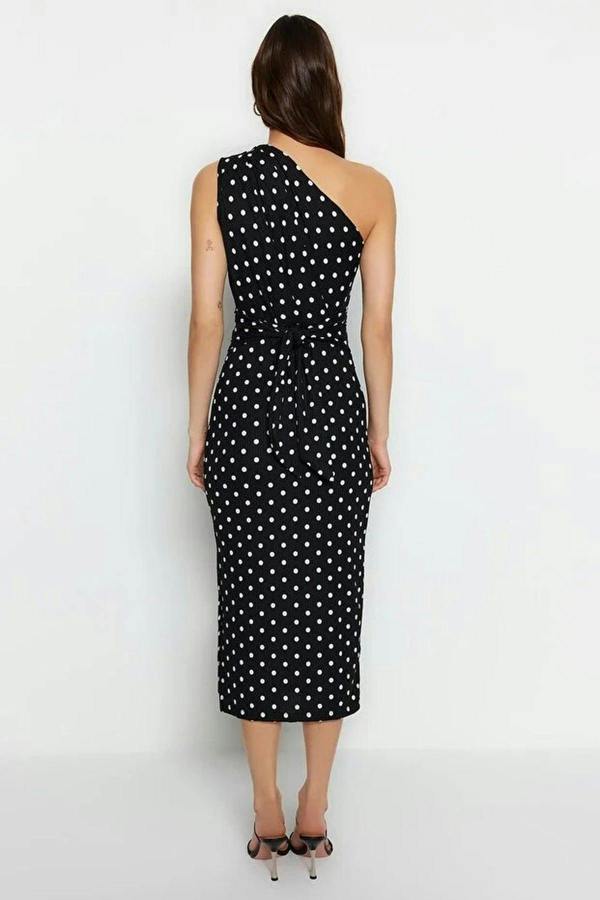 WOVCOR Printed Fitted One-Shoulder Asymmetrical V-Neck Pencil Dress