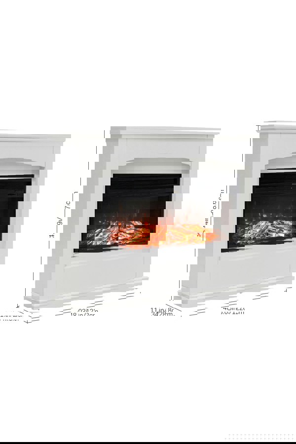 Living and Home 34inch Electric Fireplace with White Wooden Mantel,12 Flame Colors,6 Mood Lighting