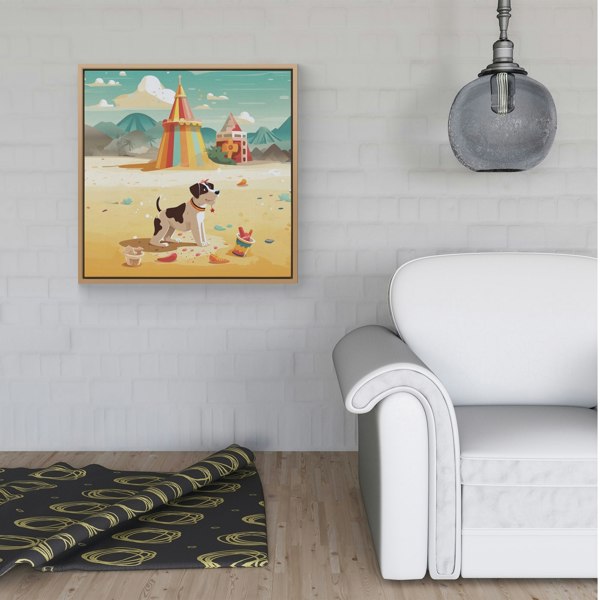 Warren Reed Doggy On A Beach Holiday Framed Canvas