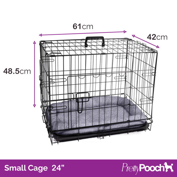 Pretty Pooch Dog Crate Small Cage Puppy Cat Pet Training Tray and Bed With Two Gloves