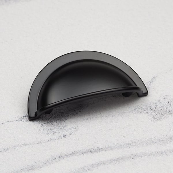Handle & Home Matt Black Contemporary Cup Handle and Coordinating Knob