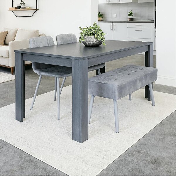 Kosy Koala Modern Dark Grey Dining Table Set with 2 Grey Velvet Chairs And 1 Grey Bench