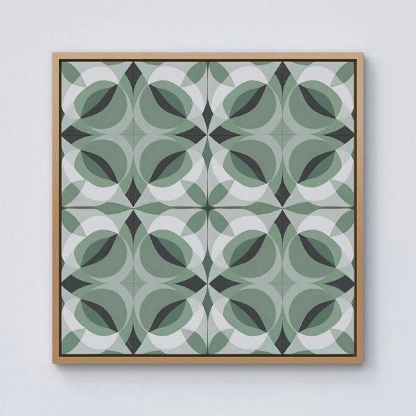 Warren Reed Geometric Green Grey Framed Canvas