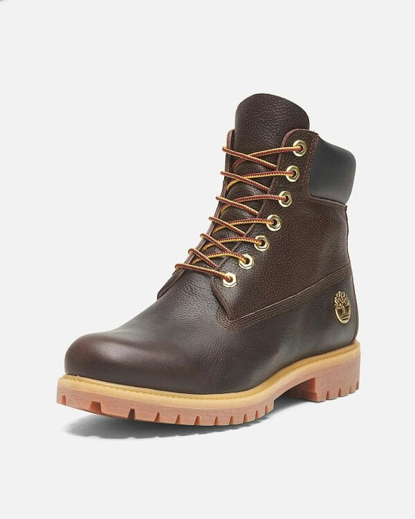 Timberland Mens Premium 6 Inch Full Grain Leather Waterproof Boot - Dark Brown/Black