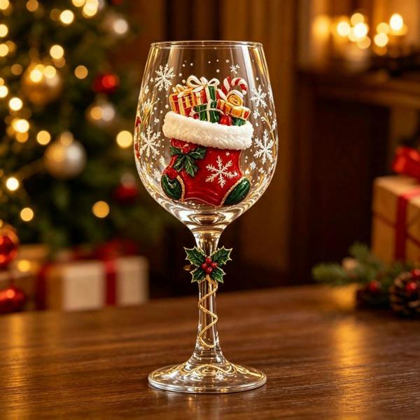 Leaper Christmas Glass Art Goblet Gift Set
