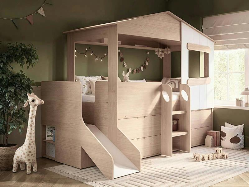 Flair Dreamland House Midsleeper with Slide and Storage Oak