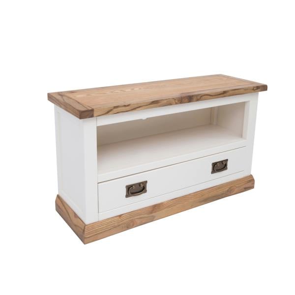 Cabinet Bits Tropea Off White 1 Drawer TV Cabinet Brass Drop Handle