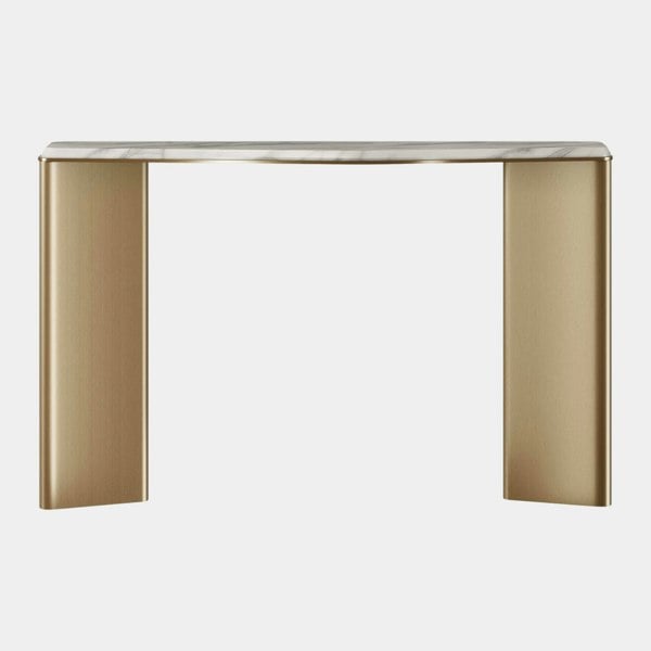 The Private Label Mirus Console Table: Aged Brass & Carrara Marble