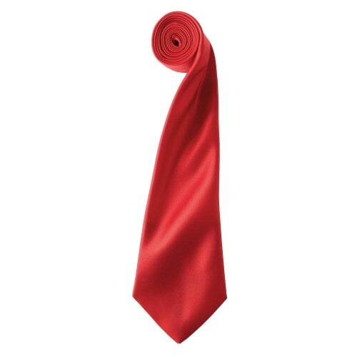 Premier Mens Plain Satin Tie (Narrow Blade) - Red