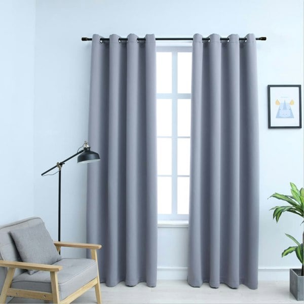 Berkfield Blackout Curtains with Metal Rings 2 pcs Grey 140x175 cm