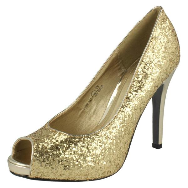 Spot On Ladies Spot On Glittery Slip On Party Heels