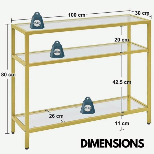 Rafaelo Mobilia Industrial Hallway Table With 3 Tempered Glass Shelves