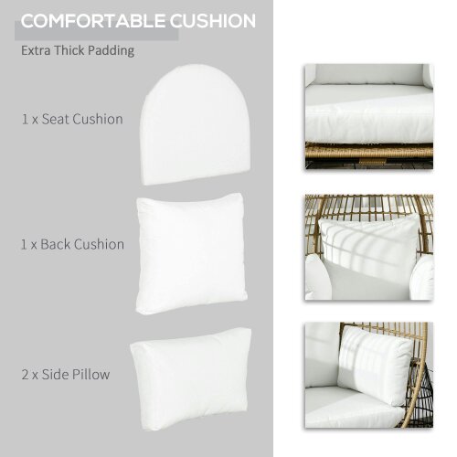 Wyld Haus Tasudo Natural String Rattan Egg Chair With White Cushions And Pillows
