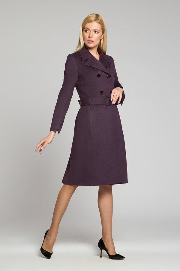 Isabella dark purple wool and cashmere blend coat with double-breasted silhouette and pleated back