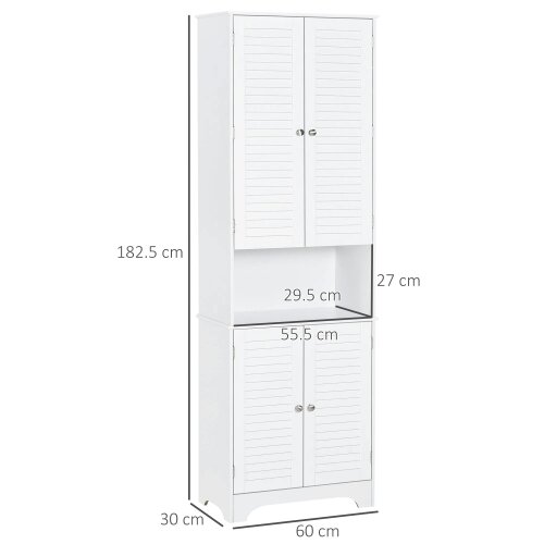 Wyld Haus Vihave Tall Freestanding Bathroom Cabinet With Shutter Doors And Raised Base White