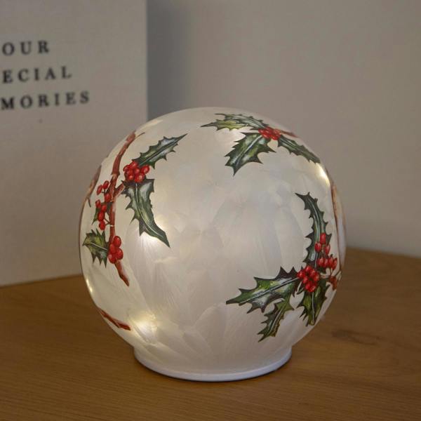 Samuel Alexander 15cm Light Up Christmas Robin Glass Ball with Warm White LEDs